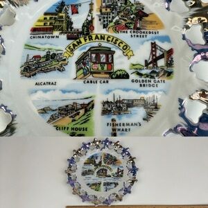 Vtg‎ Ceramic San Francisco Iridescent Scalloped Lattice Cut Souvenir Plate Cali